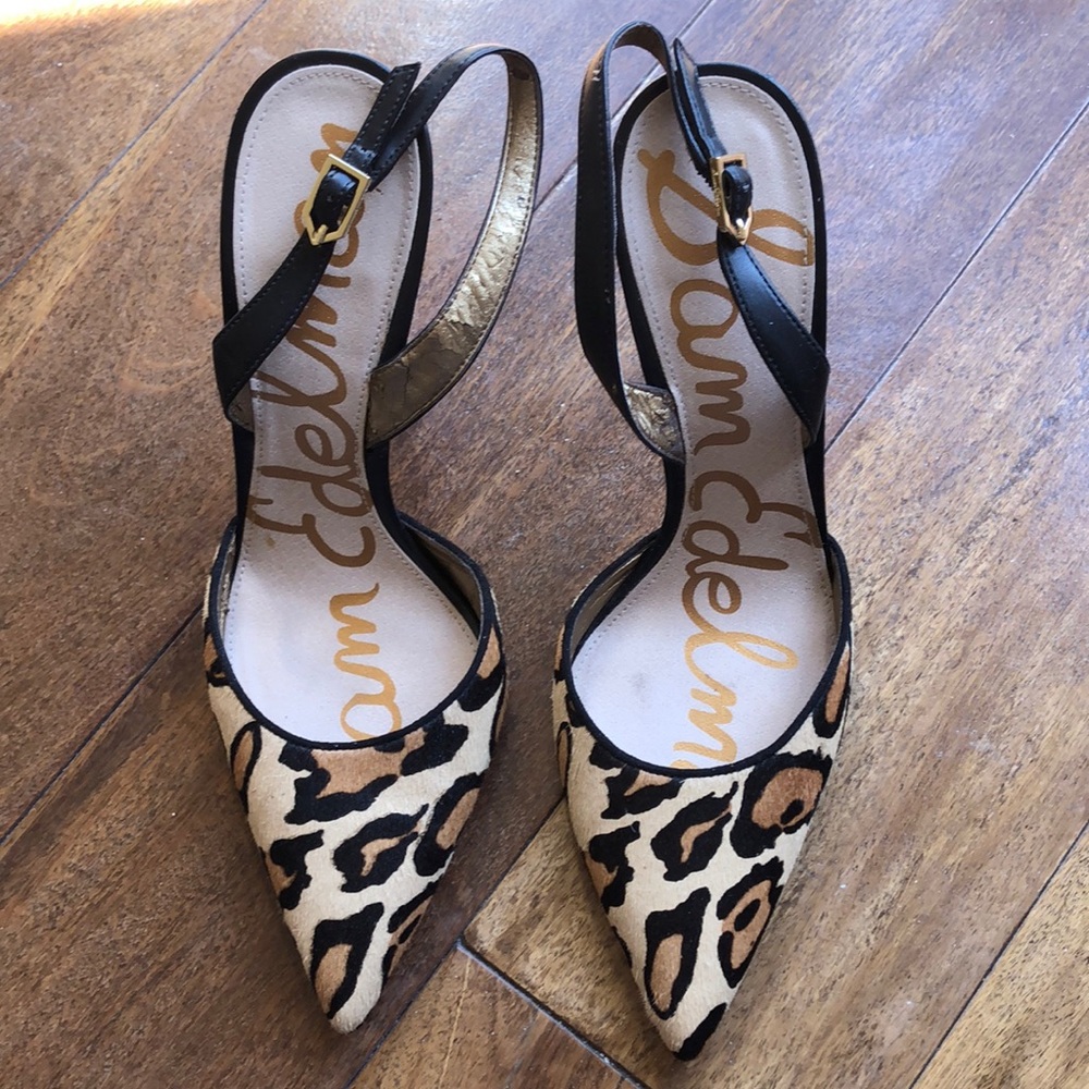Sam Edelman leopard print fur heels, size 9